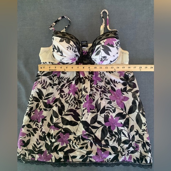 Womens Apt 9 Intimates Purple Floral Lace Chiffon Spaghetti Strap Lingerie XL - Picture 8 of 9
